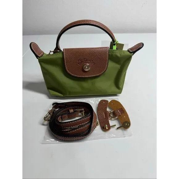 Longchamp Mini Le Pliage Green Top Handle Bag + Strap - Picture 6 of 9